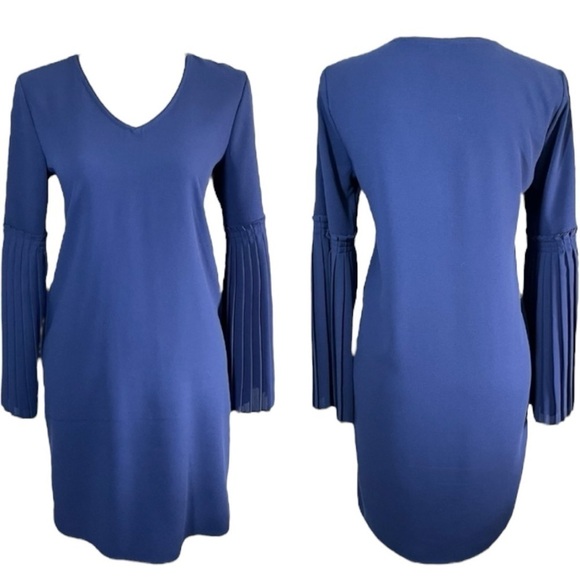 Tahari Dark Blue Pleated Bell Sleeve Shift Dress sz 6 - Picture 12 of 13